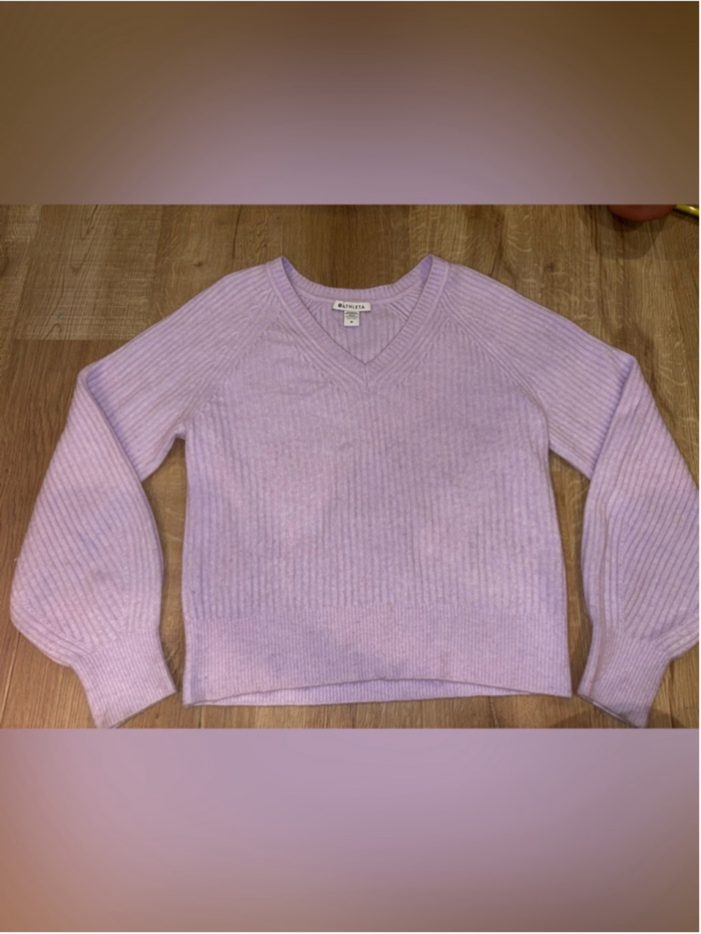 Athleta Light Lavender V-Neck Ribbed Pullover Wool Sweater